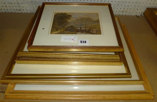 6 small landscape watercolours & 1 maple framed print